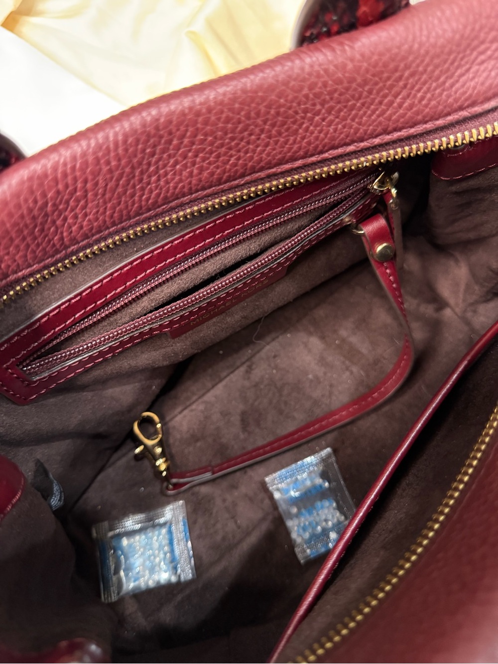 Michael Kors Rollins Small Snake-Embossed Leather Satchel Color Oxblood Burgundy - Picture 11 of 16